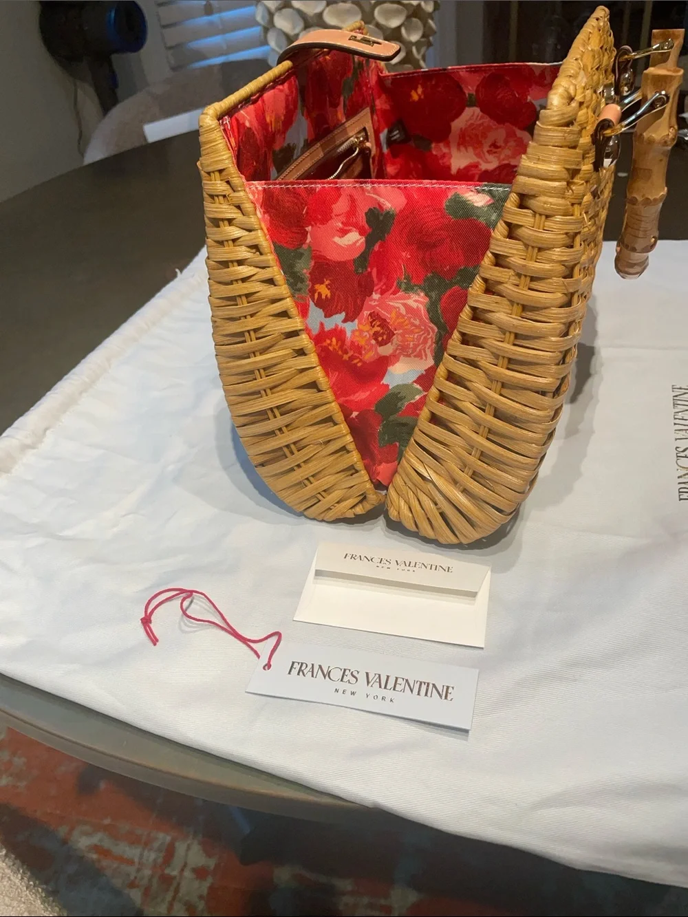 Frances Valentine Rooster Wicker Top-Handle in color toast